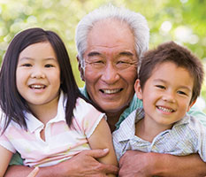 Photo of a happy man with his grandchildren.